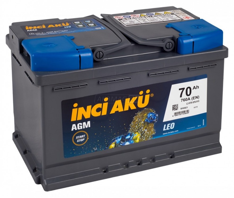 İnci Akü 12V 70Ah AGM Start-Stop Sağ (+)